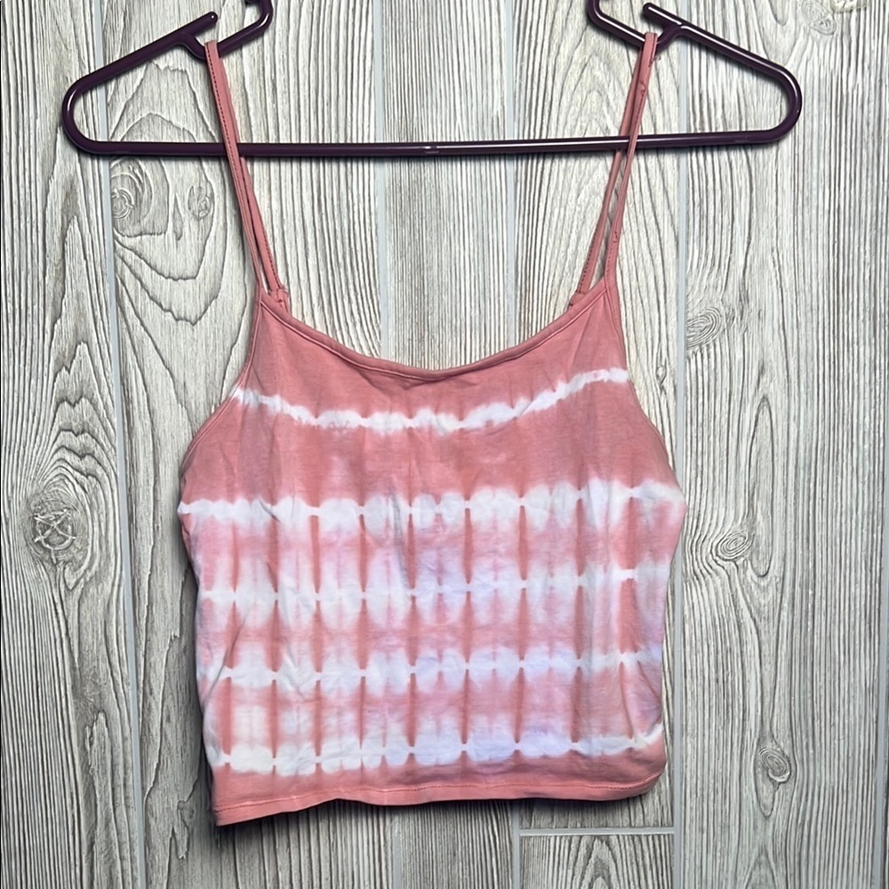 American Eagle Outfitters Pink and White Crop Camisole Tie Dye Size Small